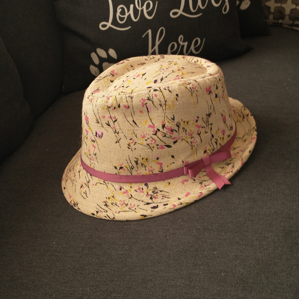 Women's Studio 36 Floral Beige Hat with Pink Band